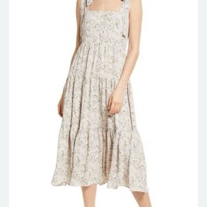 Chelsea28 Dress Plus Size XXL Ivory Purple Floral Tiered Midi Tie Straps Flowy